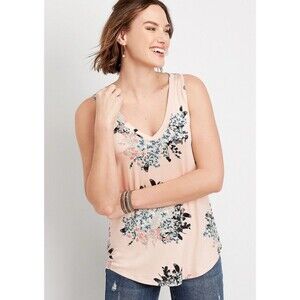 Maurices 24/7 Floral V Neck Tank Top Pink Blue Sleeveless Size 1 NWT